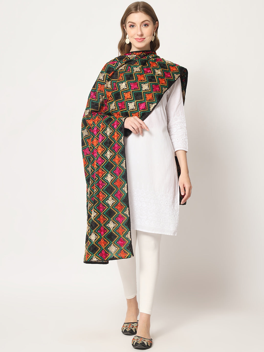 Punjabi Phulkari Dupatta with Heavy Embroidery | Black