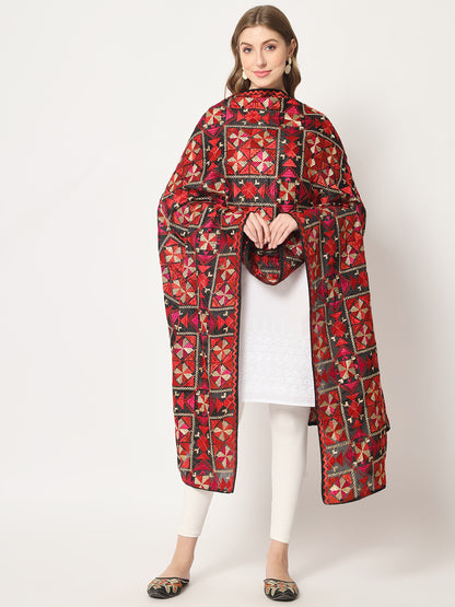 Punjabi Bagh Phulkari Dupatta with Heavy Embroidery | Red