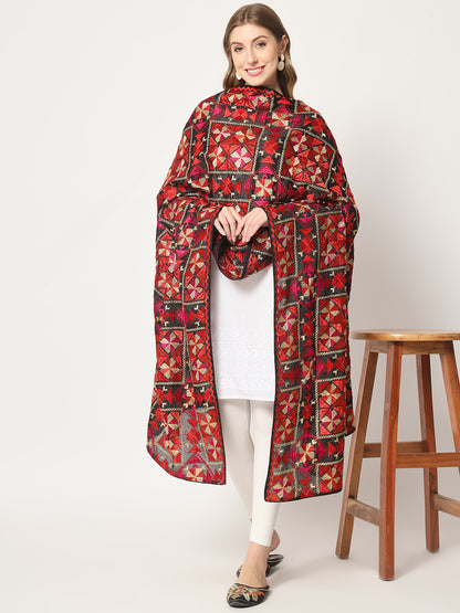 Punjabi Bagh Phulkari Dupatta with Heavy Embroidery | Red