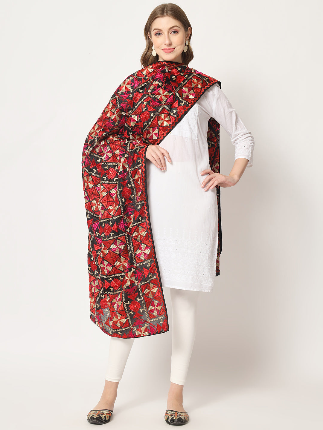 Punjabi Bagh Phulkari Dupatta with Heavy Embroidery | Red