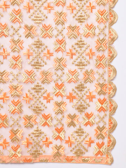 Organza Phulkari Dupatta for Men with Heavy Embroidery | Peach