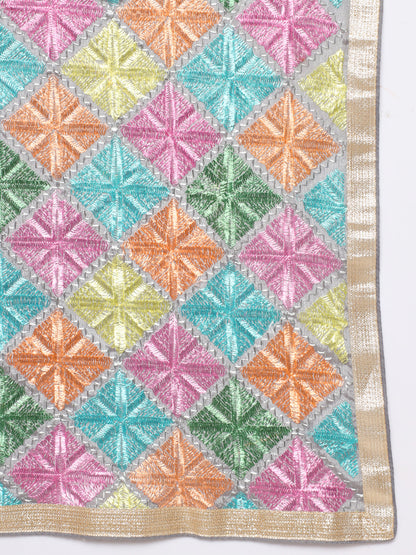 Punjabi Phulkari Dupatta for Men with Heavy Embroidery | Multicolor