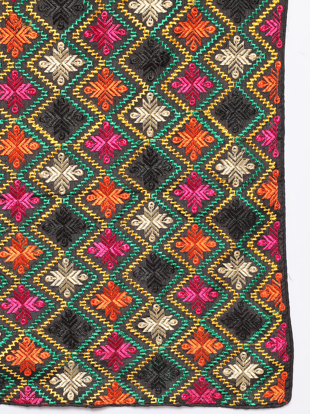 Punjabi Phulkari Dupatta for Men with Heavy Embroidery | Black