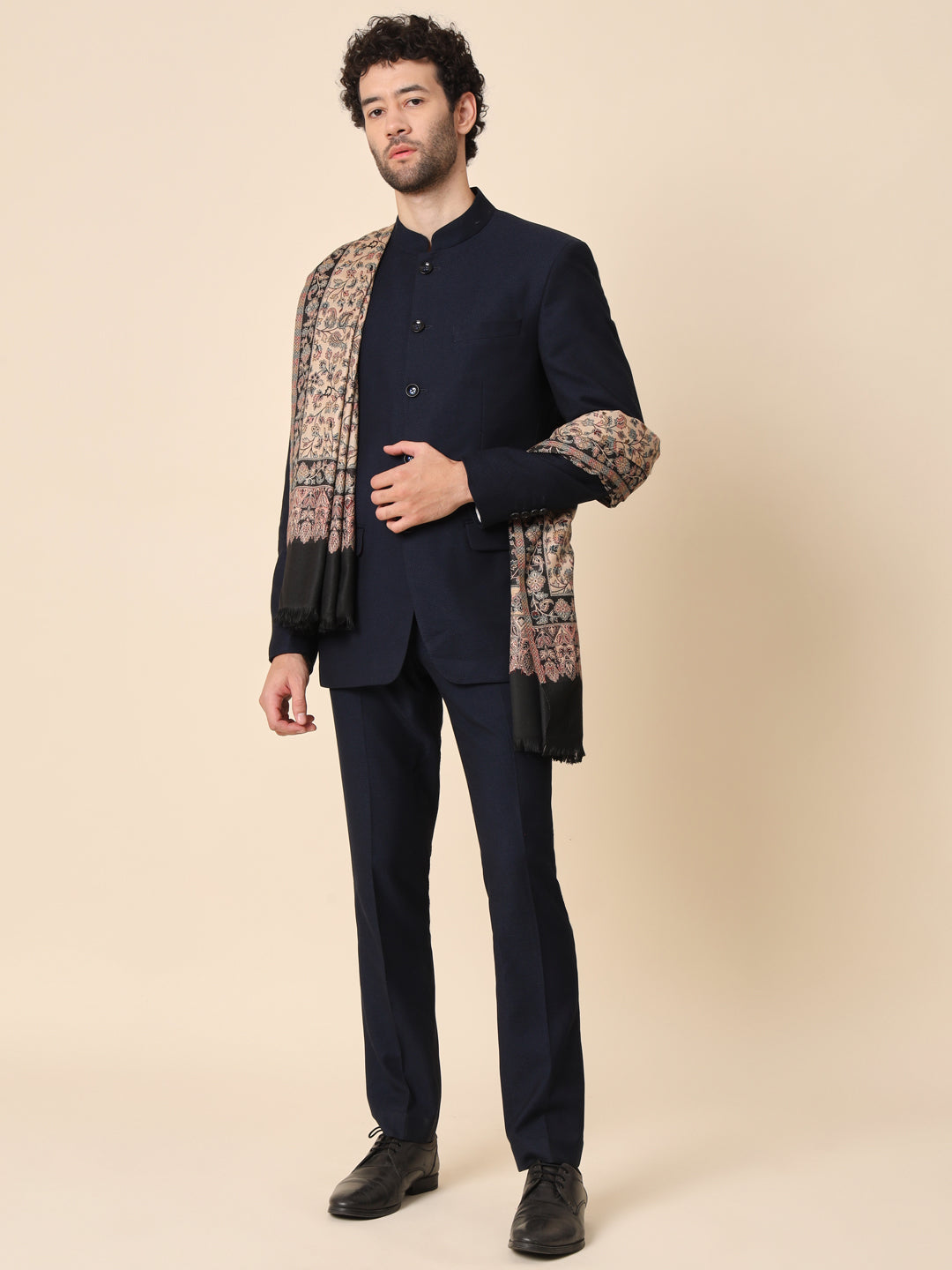 Kani Weave Woven Shawl for Men in Paisley Design | Black