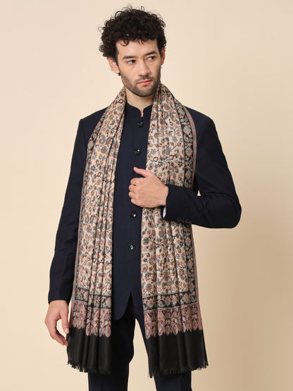 Kani Weave Woven Shawl for Men in Paisley Design | Black