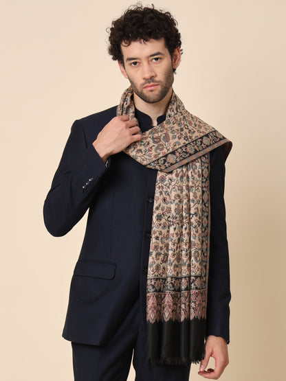 Kani Weave Woven Shawl for Men in Paisley Design | Black