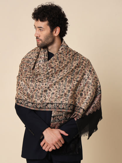 Kani Weave Woven Shawl for Men in Paisley Design | Black