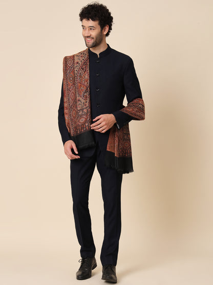 Jacquard Woollen Woven Shawl for Men in Jamawar Patterns | Black