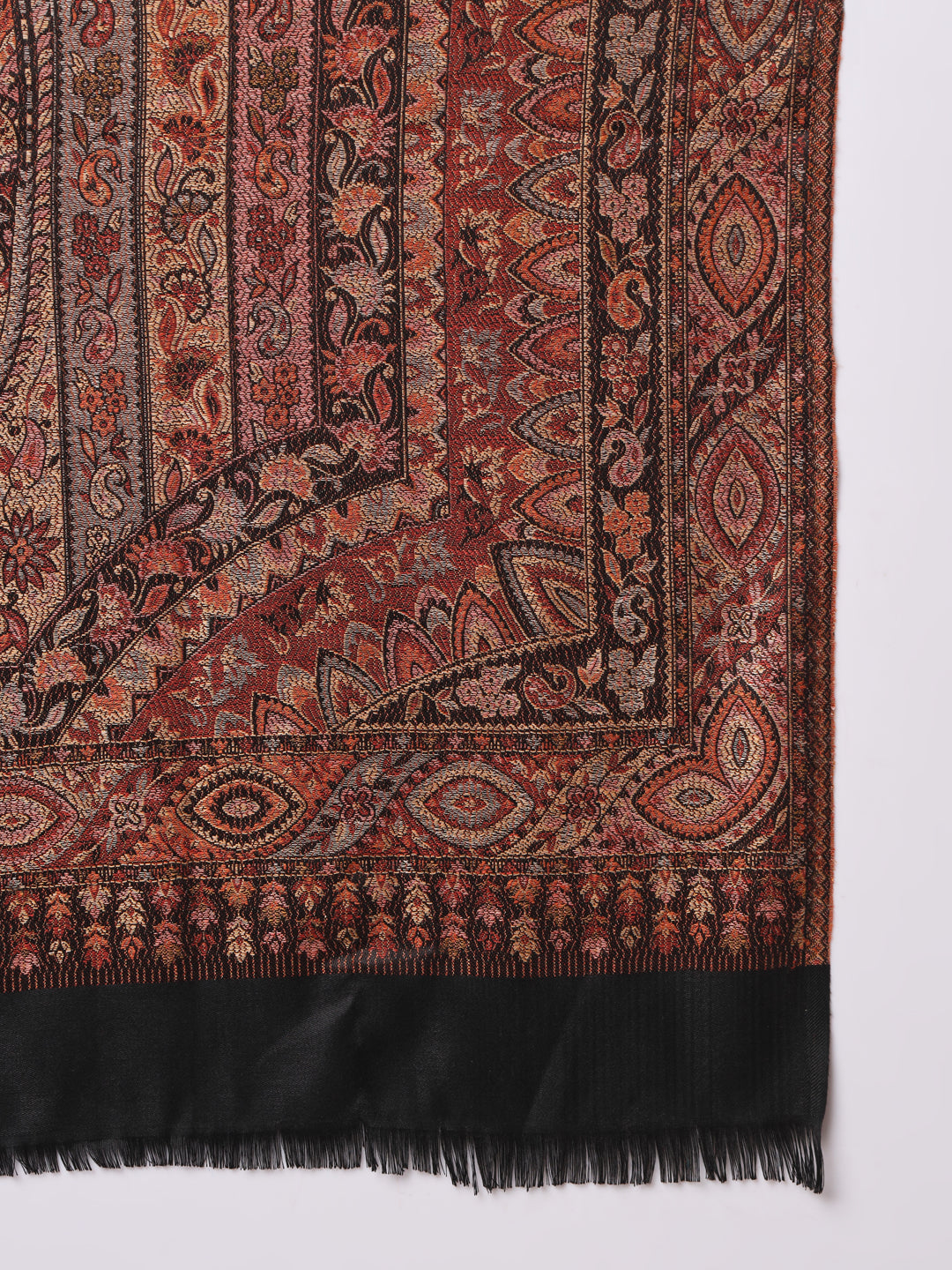 Jacquard Woollen Woven Shawl for Men in Jamawar Patterns | Black