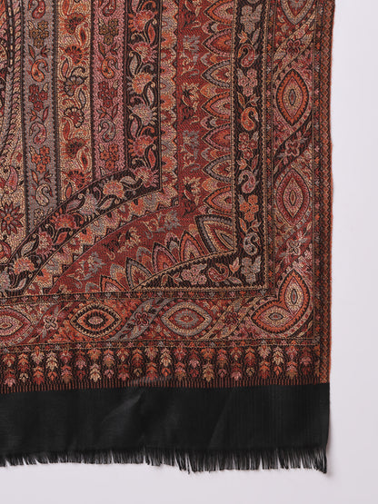 Jacquard Woollen Woven Shawl for Men in Jamawar Patterns | Black