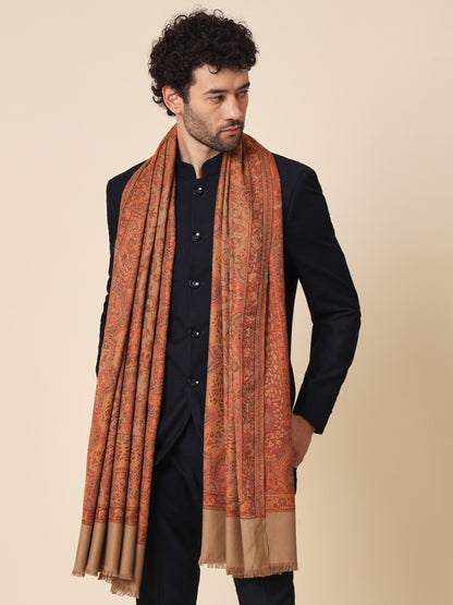 Jacquard Woollen Woven Shawl for Men in Jamawar Patterns | Brown