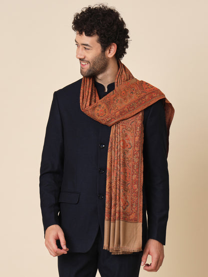 Jacquard Woollen Woven Shawl for Men in Jamawar Patterns | Brown