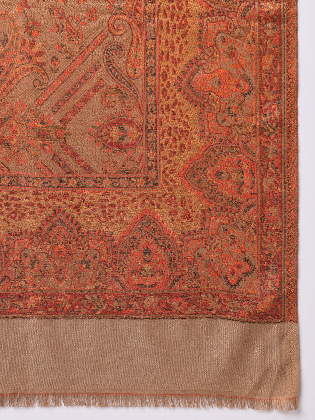 Jacquard Woollen Woven Shawl for Men in Jamawar Patterns | Brown