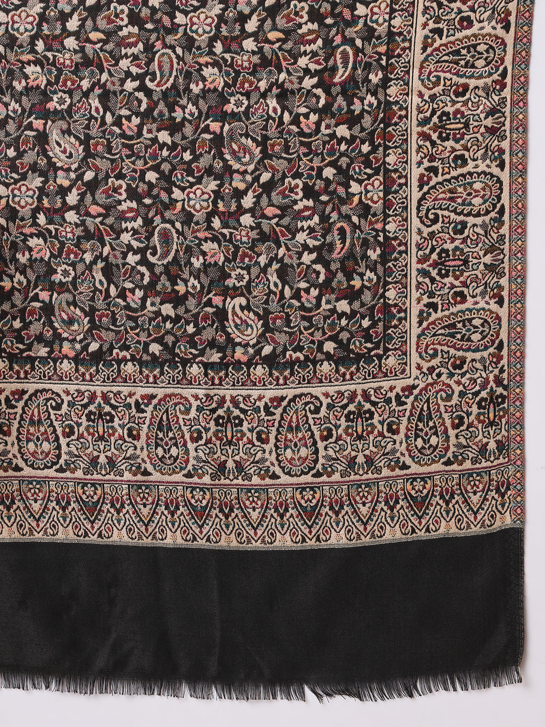 Kani Weave Woven Shawl for Men in Paisley Design | Black