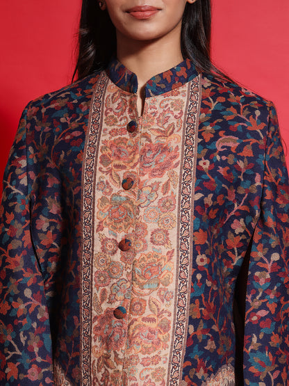 Woven Designer Luxury Cape Jacket for Women | Blue