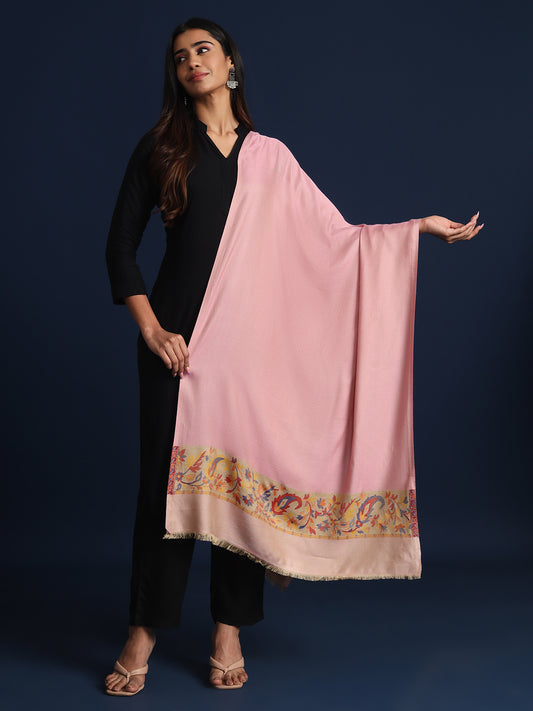 Floral Kani Pattern on Border Soft Modal Stole for Women | Pink