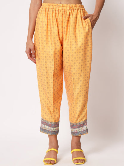Unstitched Printed Design Kalamkari Handwork Dress Material | Yellow