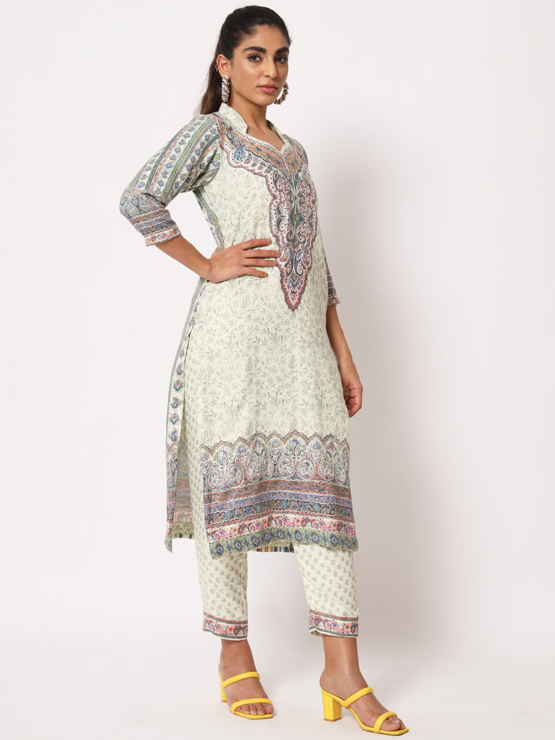Unstitched Printed Design Kalamkari Handwork Dress Material | Pista