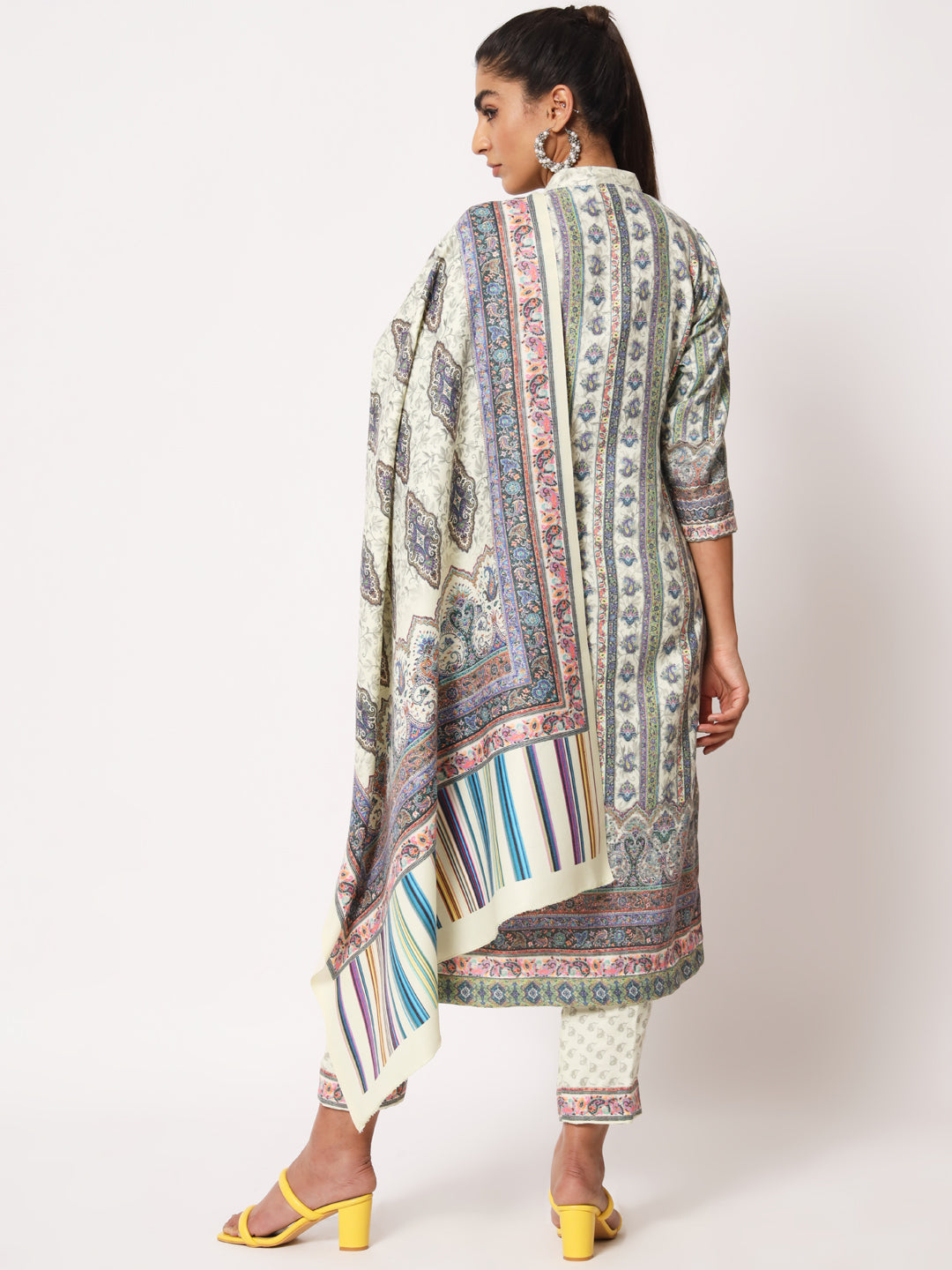 Unstitched Printed Design Kalamkari Handwork Dress Material | Pista
