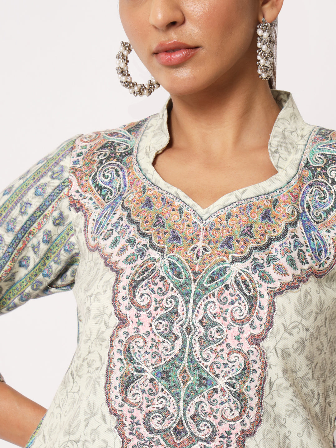 Unstitched Printed Design Kalamkari Handwork Dress Material | Pista