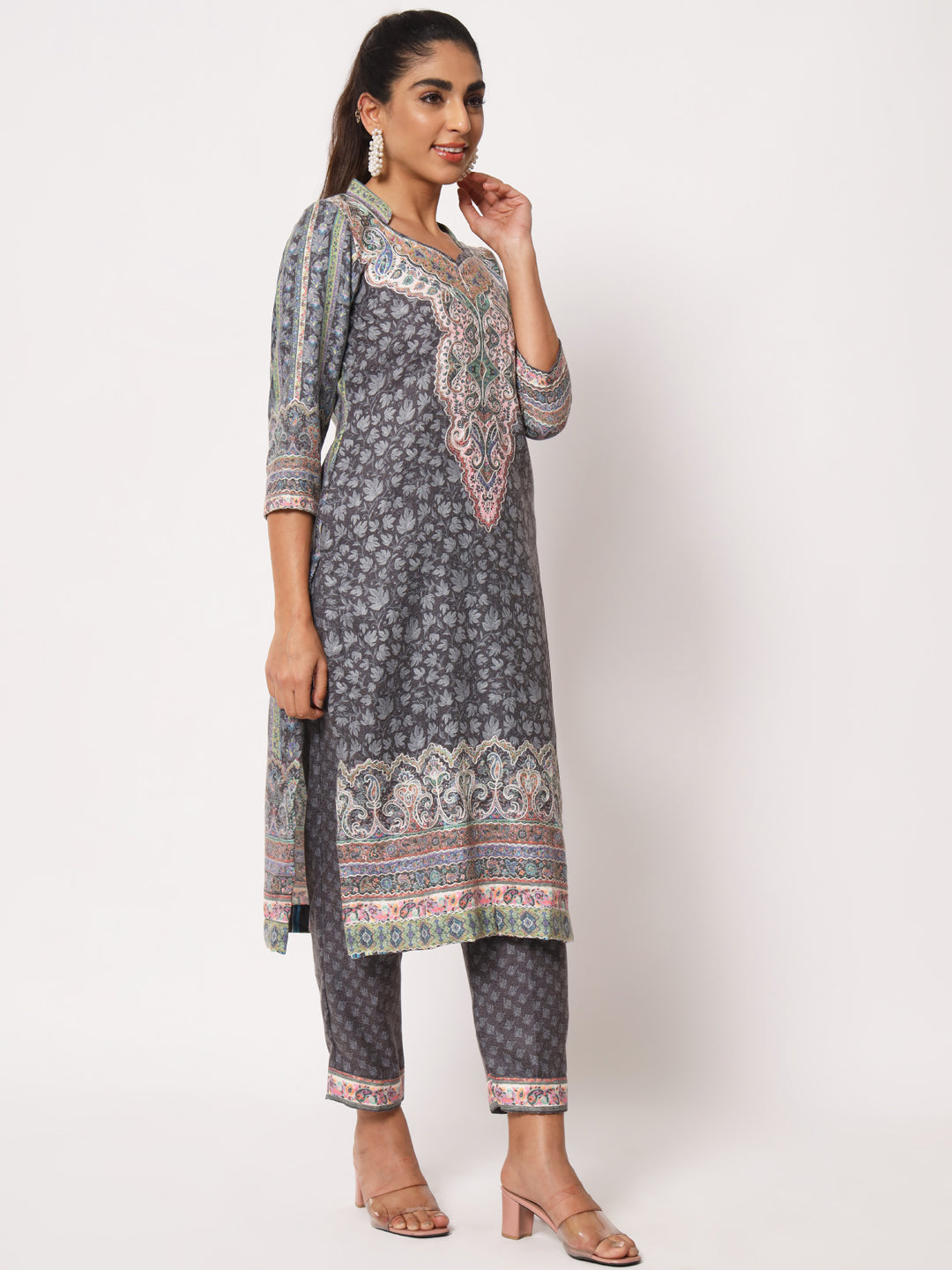 Unstitched Printed Design Kalamkari Handwork Dress Material | Black