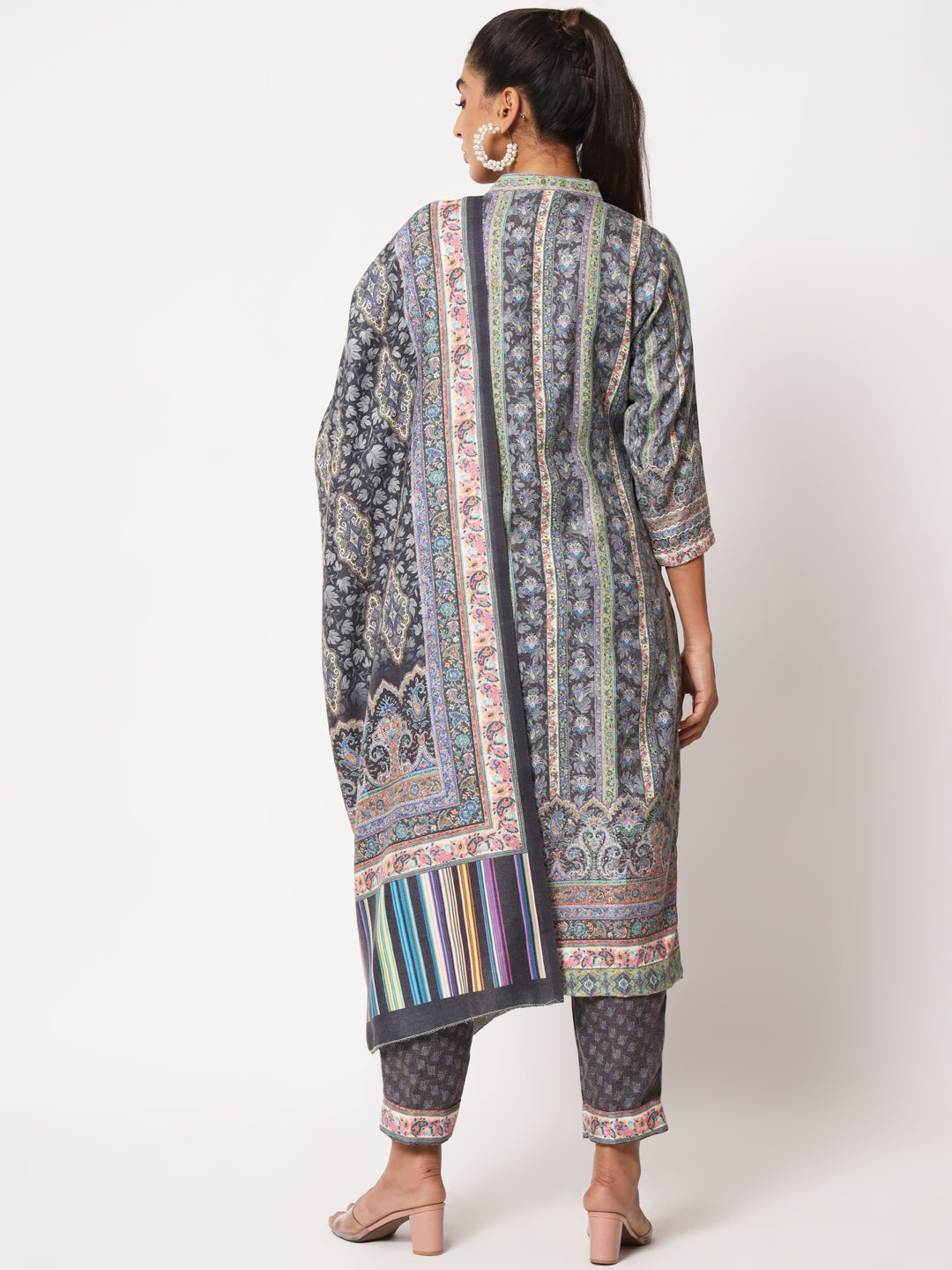 Unstitched Printed Design Kalamkari Handwork Dress Material | Black