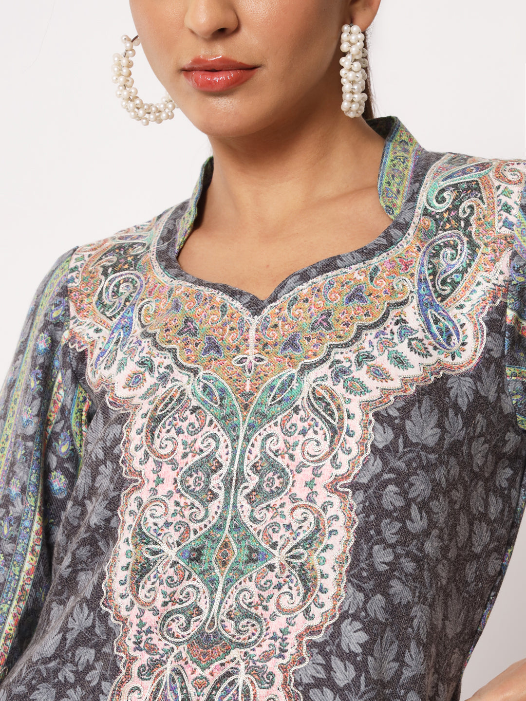 Unstitched Printed Design Kalamkari Handwork Dress Material | Black