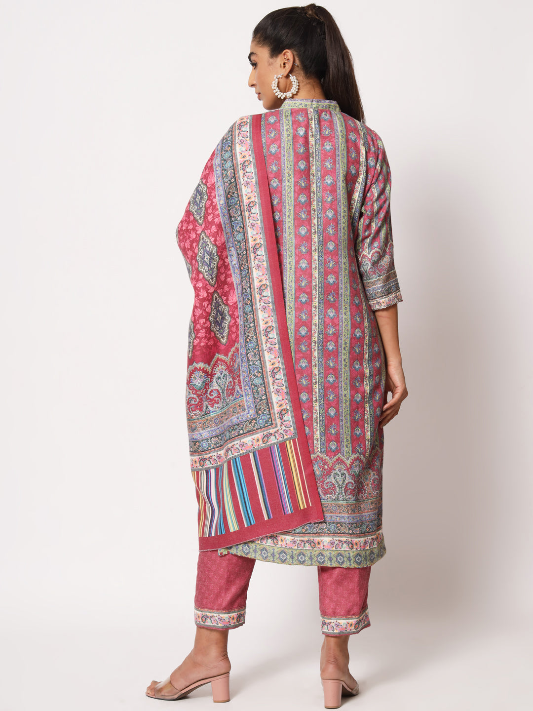 Unstitched Printed Design Kalamkari Handwork Dress Material | Pink