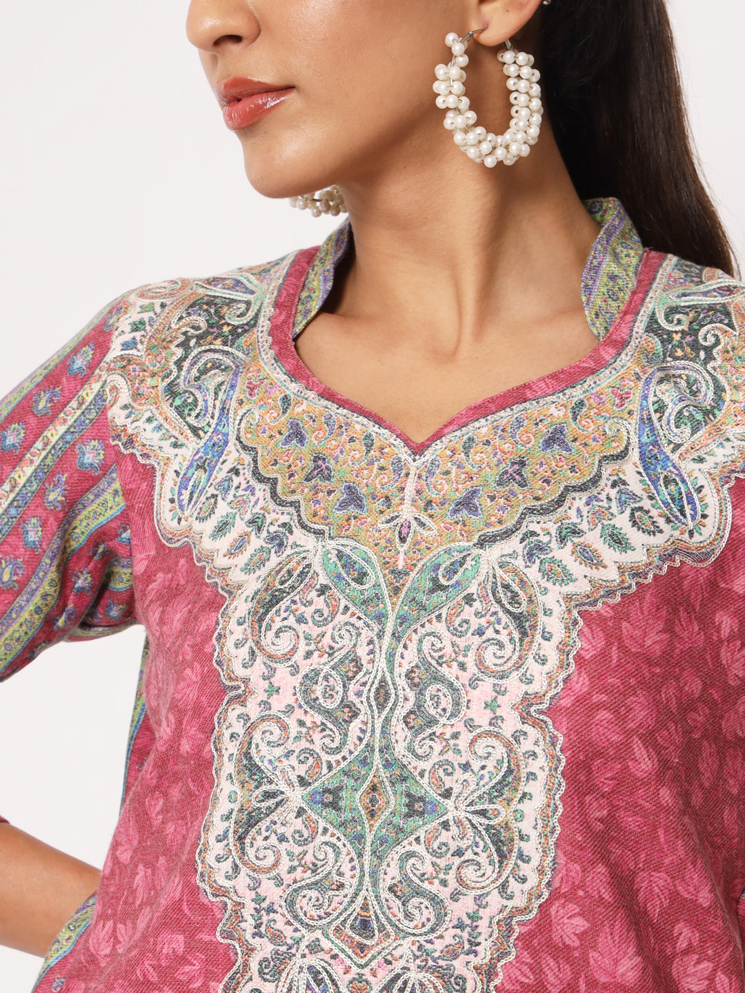Unstitched Printed Design Kalamkari Handwork Dress Material | Pink