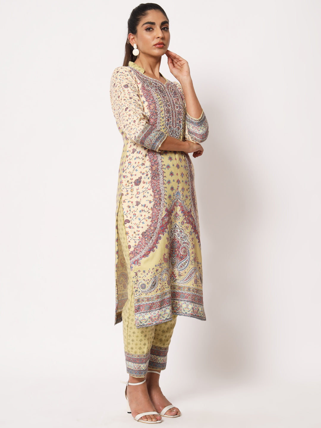 Unstitched Printed Design Kalamkari Handwork Dress Material | Pista