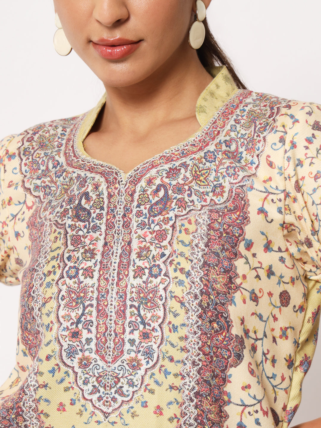 Unstitched Printed Design Kalamkari Handwork Dress Material | Pista