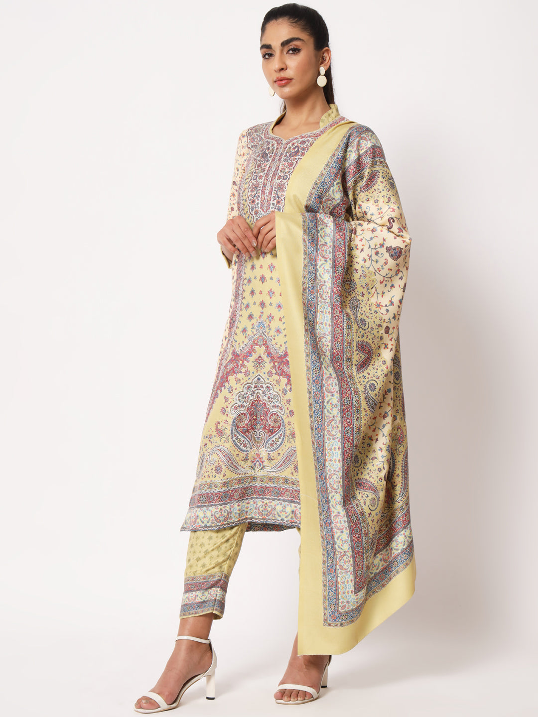 Unstitched Printed Design Kalamkari Handwork Dress Material | Pista