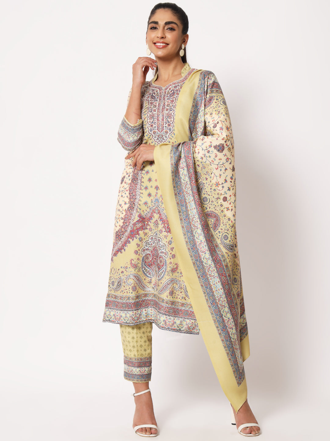 Unstitched Printed Design Kalamkari Handwork Dress Material | Pista