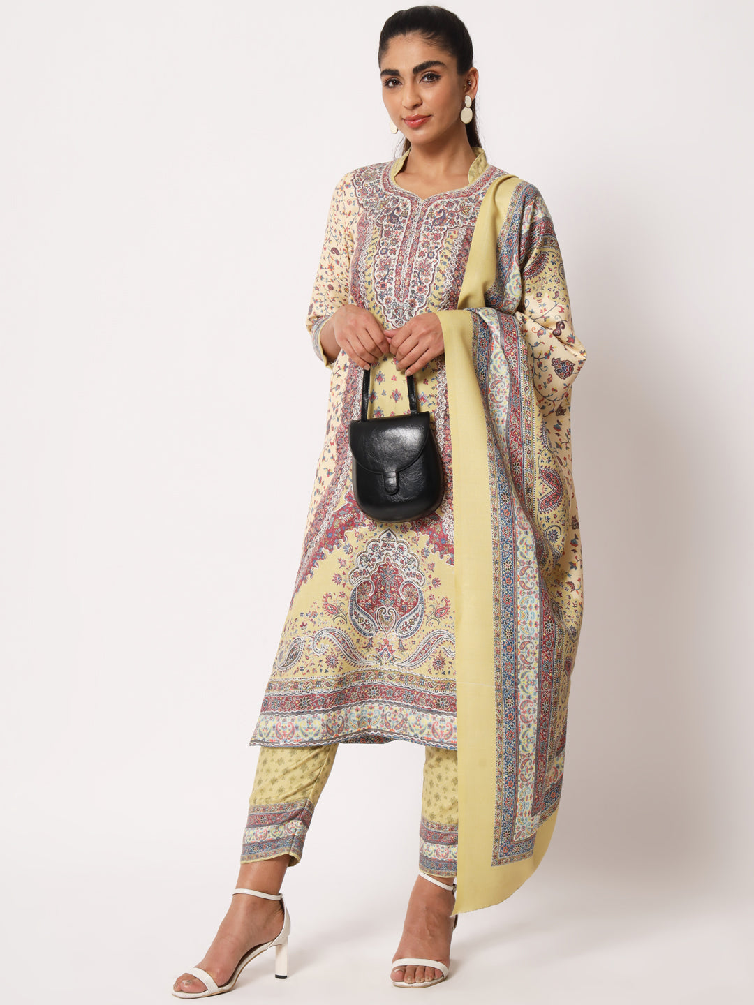 Unstitched Printed Design Kalamkari Handwork Dress Material | Pista