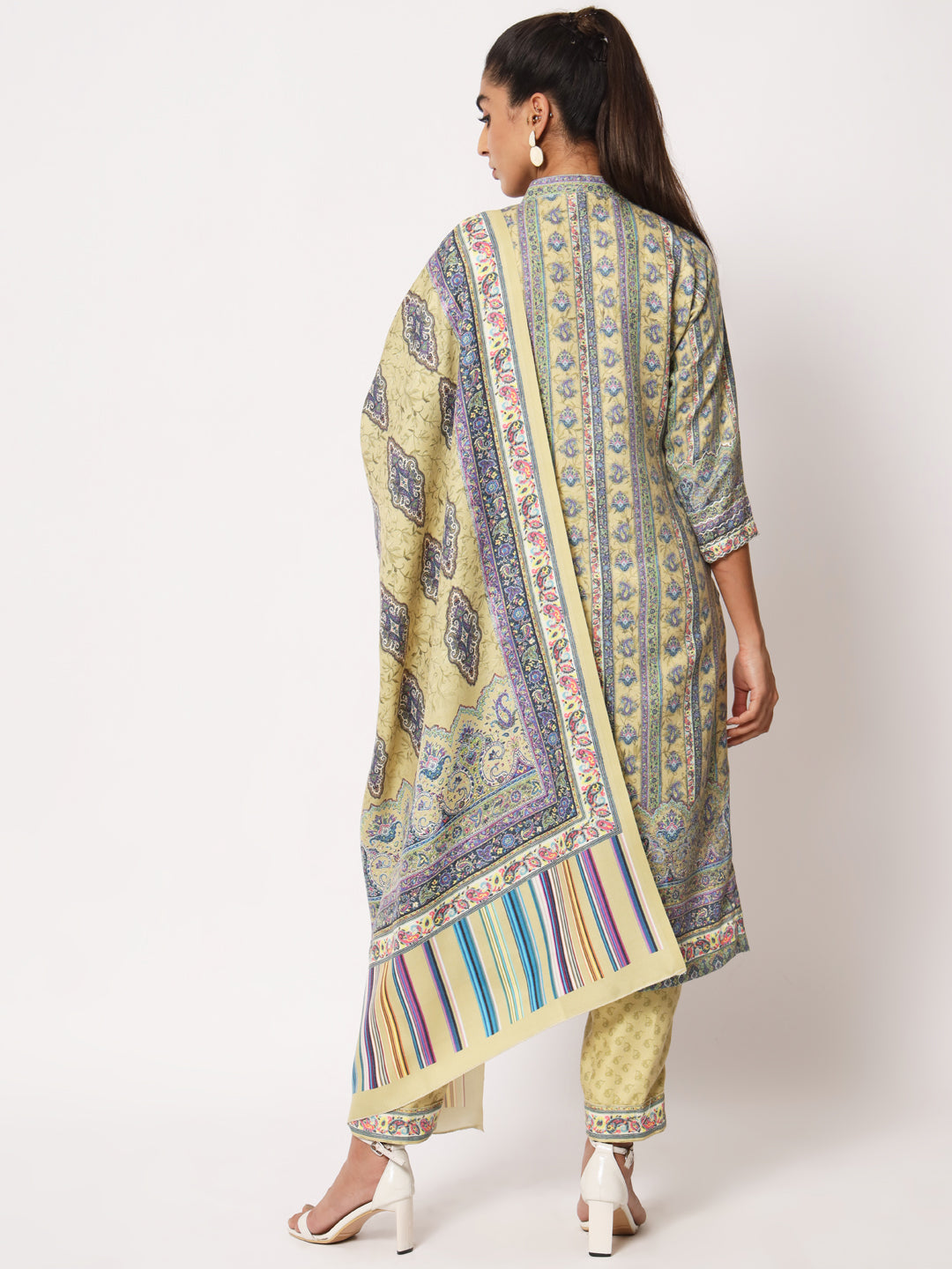 Unstitched Printed Design Kalamkari Handwork Dress Material | Olive