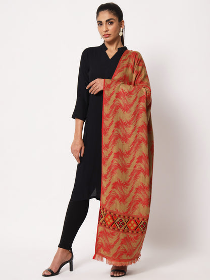 Kullu Himalayan Striped Bordered Reversible Shawl for Women | Red