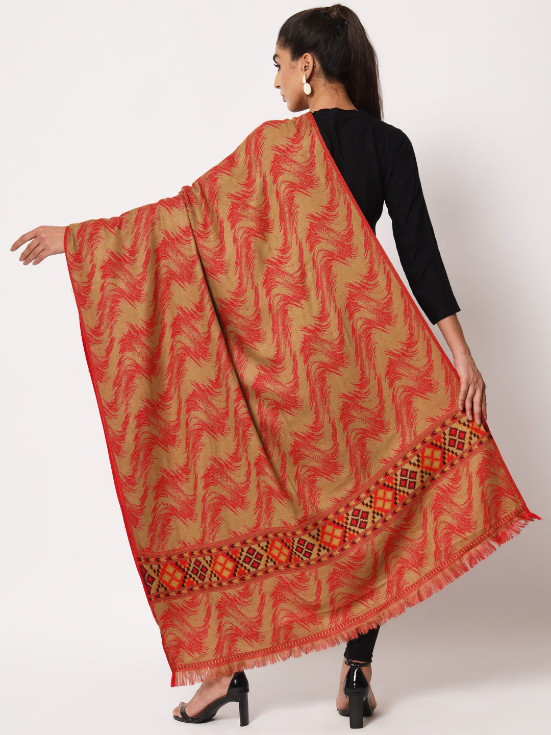Kullu Himalayan Striped Bordered Reversible Shawl for Women | Red