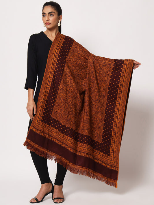 Woven Design Reversible Woollen Shawl for Women | Brown