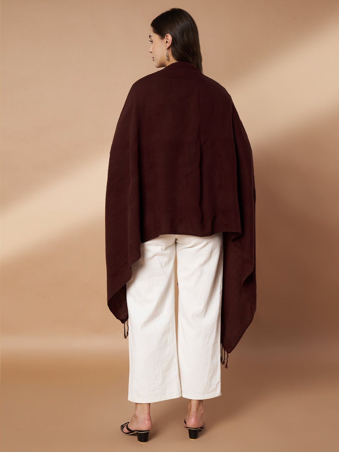 Plain Brown Woolen Stole for Women | Coffee