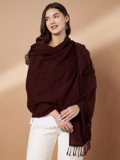 Plain Brown Woolen Stole for Women | Coffee