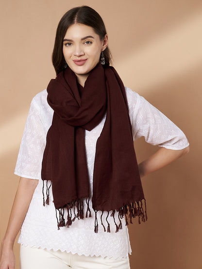 Plain Brown Woolen Stole for Women | Coffee