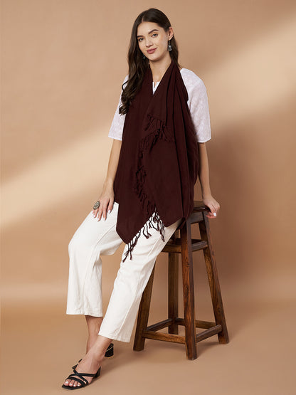 Plain Brown Woolen Stole for Women | Coffee