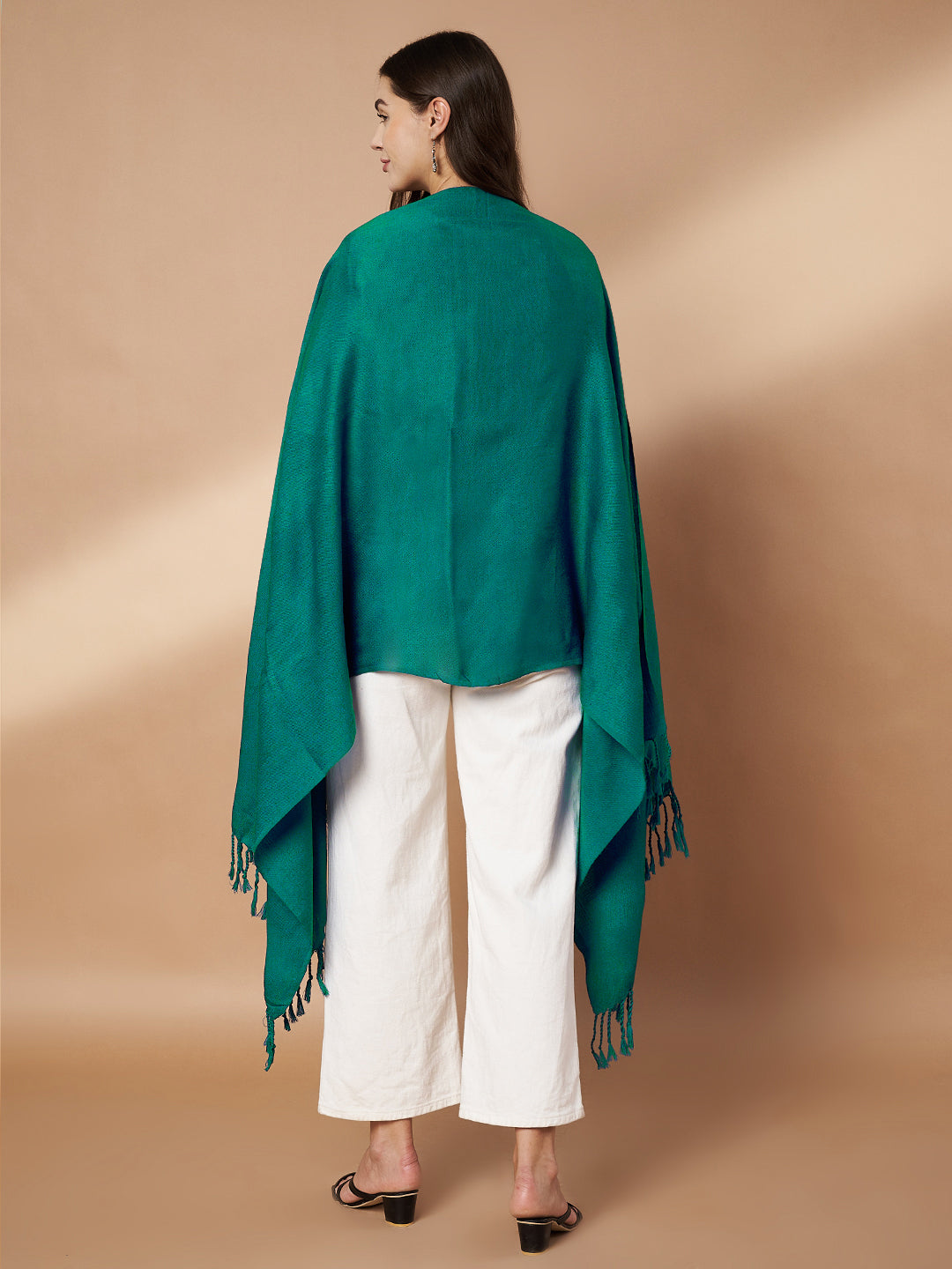 Plain Green Woolen Stole for Women | Seagreen