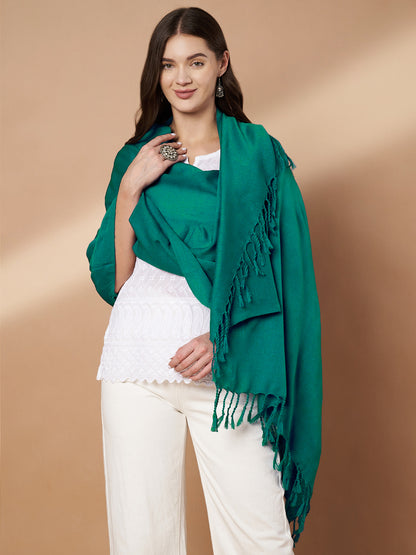 Plain Green Woolen Stole for Women | Seagreen