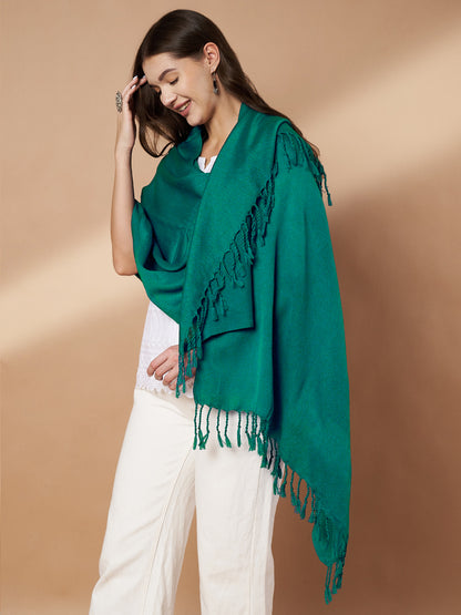 Plain Green Woolen Stole for Women | Seagreen