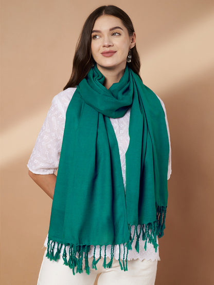 Plain Green Woolen Stole for Women | Seagreen