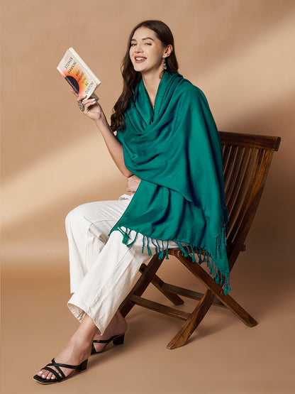 Plain Green Woolen Stole for Women | Seagreen