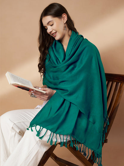 Plain Green Woolen Stole for Women | Seagreen