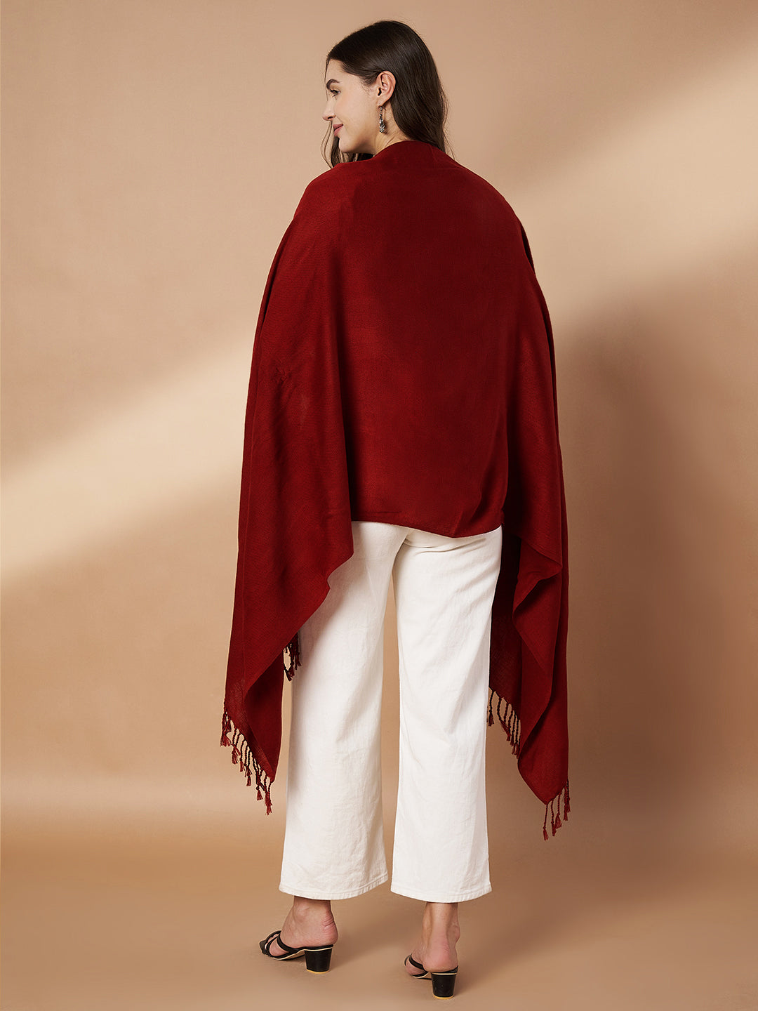 Plain Maroon Woolen Stole for Women | Maroon