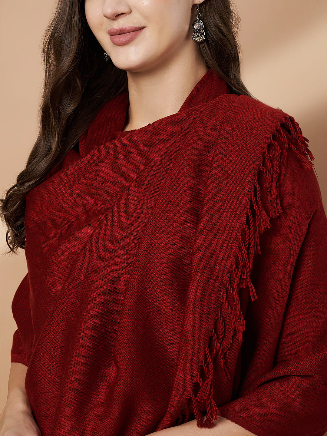 Plain Maroon Woolen Stole for Women | Maroon